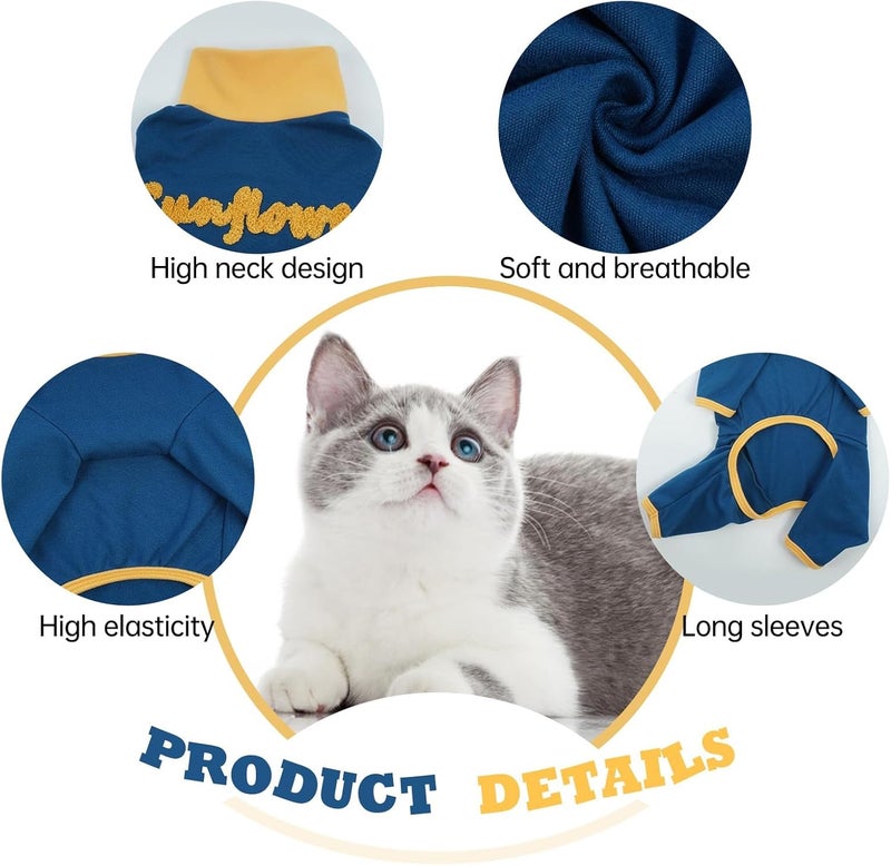 T'CHAQUE Sticky Hair Cat Onesie Pajamas, Soft Long Sleeve Cat Clothes, Anti-Shedding, Surgery Recovery Suit, Wound Protection & Preventing Licking, Kitten Sweaters for Male & Female-M - Image 4